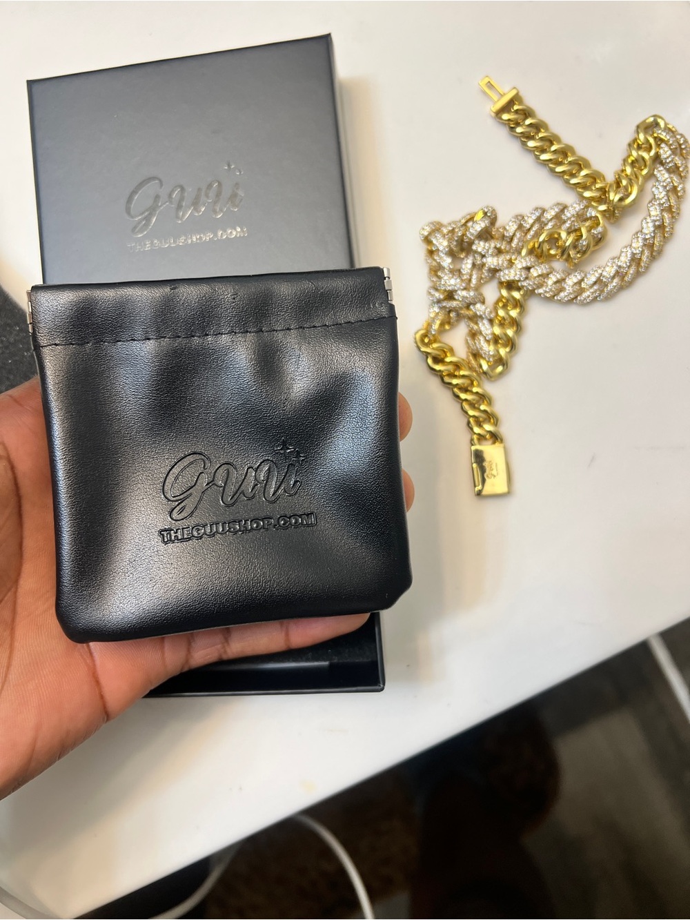 Guy Signed Gold Cuban w diamond cuts Link Chain, Box Clasp Closure, Chain Style